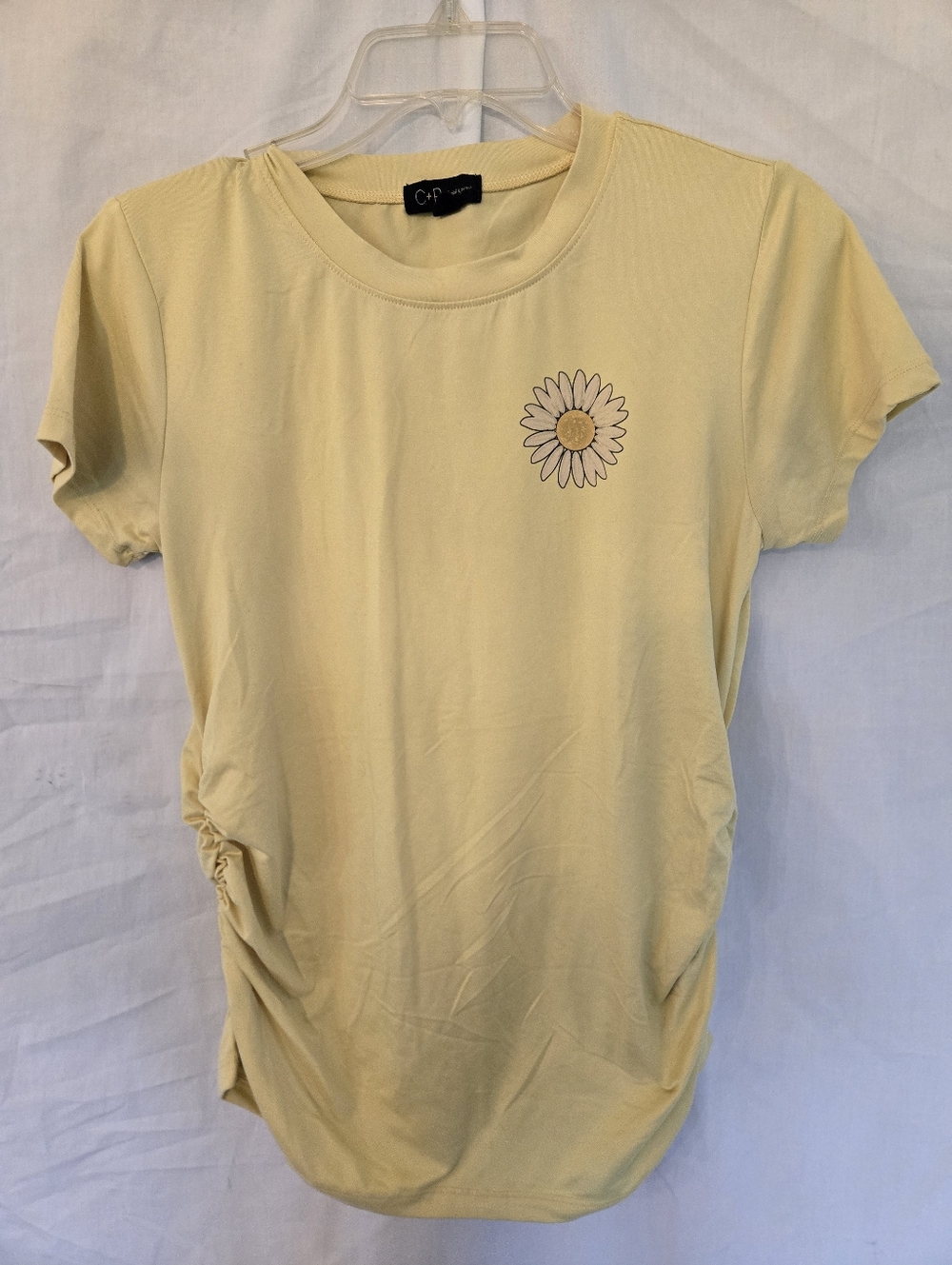 C&P - Yellow  Short Sleeve Graphic Design Maternity Shirt - (S)